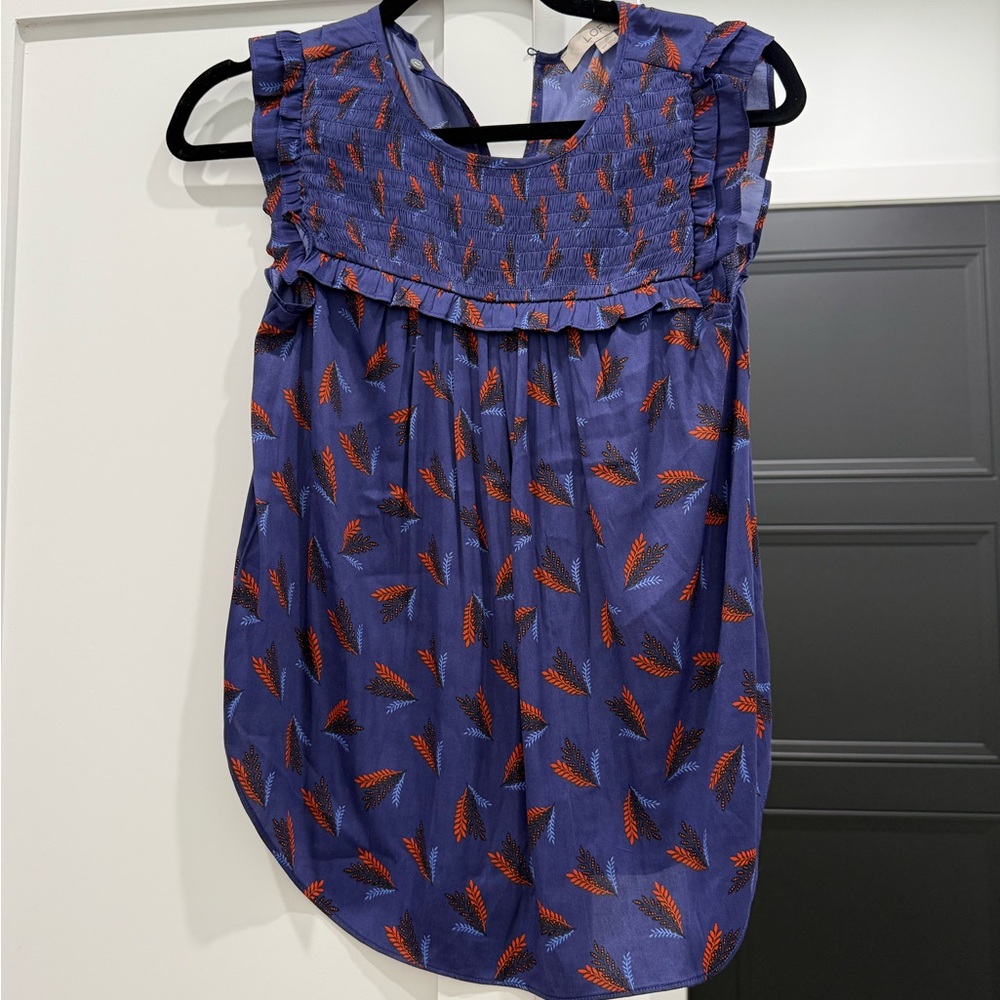 LOFT Ruffled Sleeveless Blouse in Blue and Red